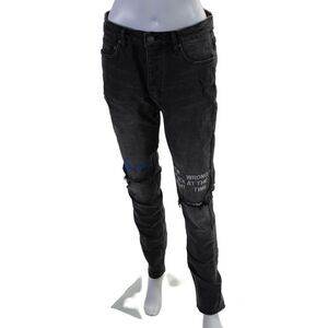 Tsubi Womens Cotton Zip Button Distress Dark Wash Skinny Jeans Black Size EUR 31